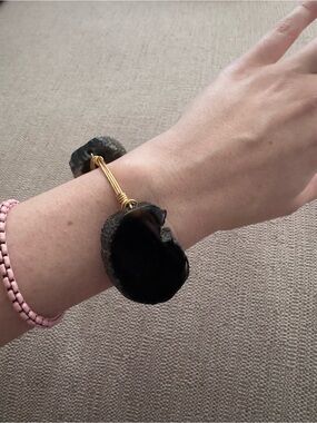 Gold Wire Black Geode Cuff Bracelet